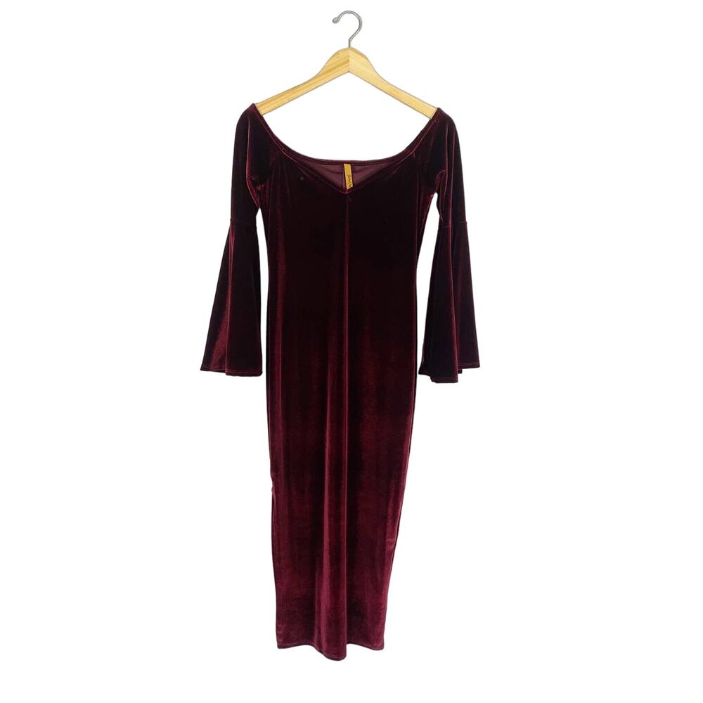 Rachel Pally Velvet Bell Sleeve Midi Dress Burgundy Medium